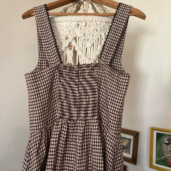 Reformation Tagliatelle 100% Linen sleeveless Dress Tartine brown check size 8 - Picture 7 of 9